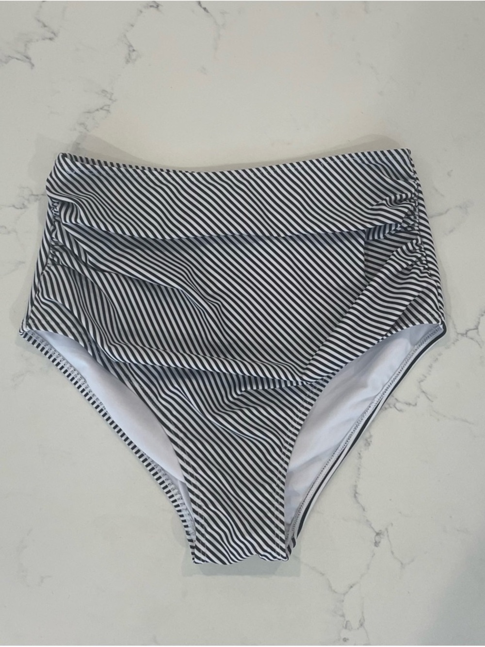 High-Waist Black & White Striped Women's Swim Bottom